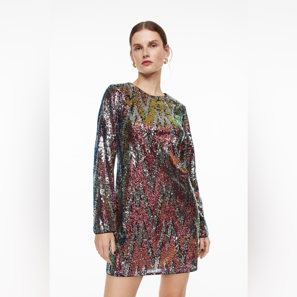 H&M Multicolor Sequin Long Sleeve Dress